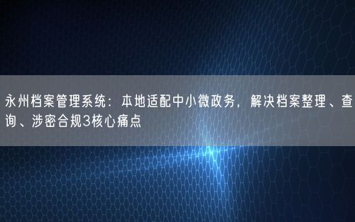永州档案管理系统：本地适配中小微政务，解决档案整理、查询、涉密合规3核心痛点